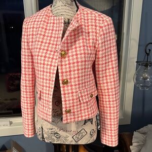 Zara Pink and White Checkered Blazer with Gold Buttons